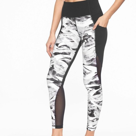 Athleta Pants - ATHLETA black white Vivid Salutation tight mesh leggings, size S